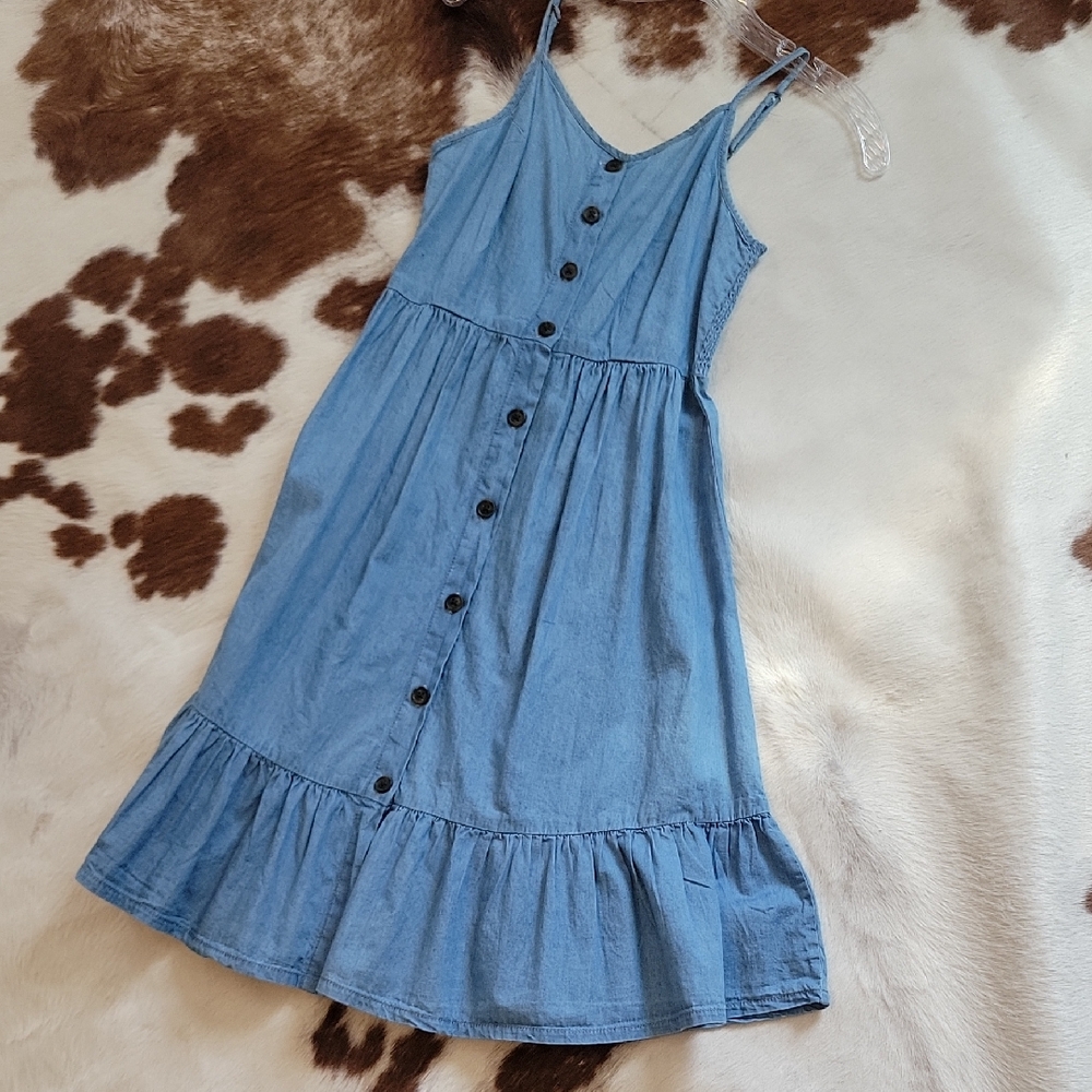 Light Blue Denim Button-Front Sundress